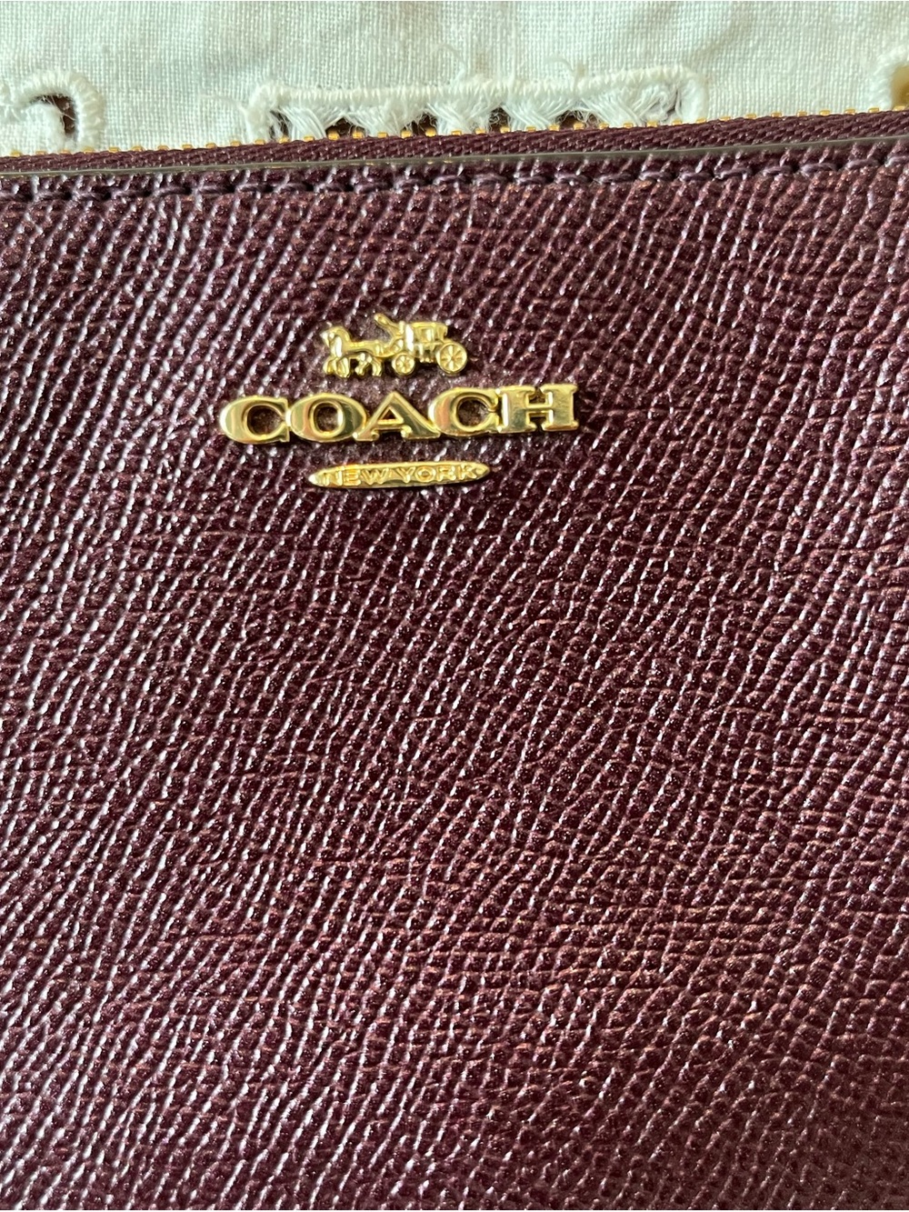 Coach Metallic Deep Purple Leather Wristlet with Gold Logo and Hardware - Picture 4 of 6